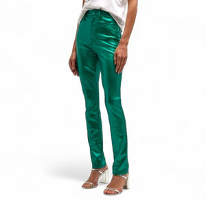 Mother Metallic Juniper Green Faux Leather Jeans | Night-Out Coated Pants 31 NWT